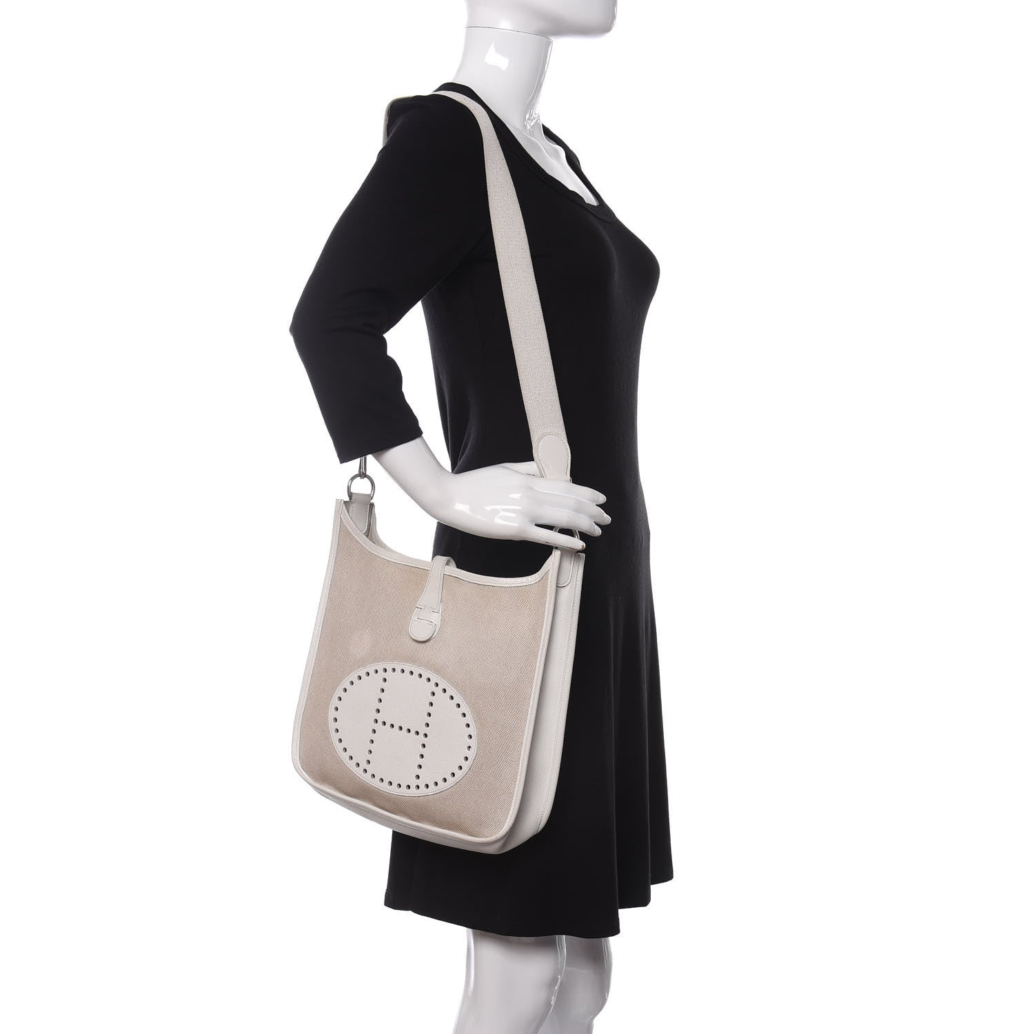 Hermes Toile Taurillon Clemence Evelyne PM Blanc White 2 of 18