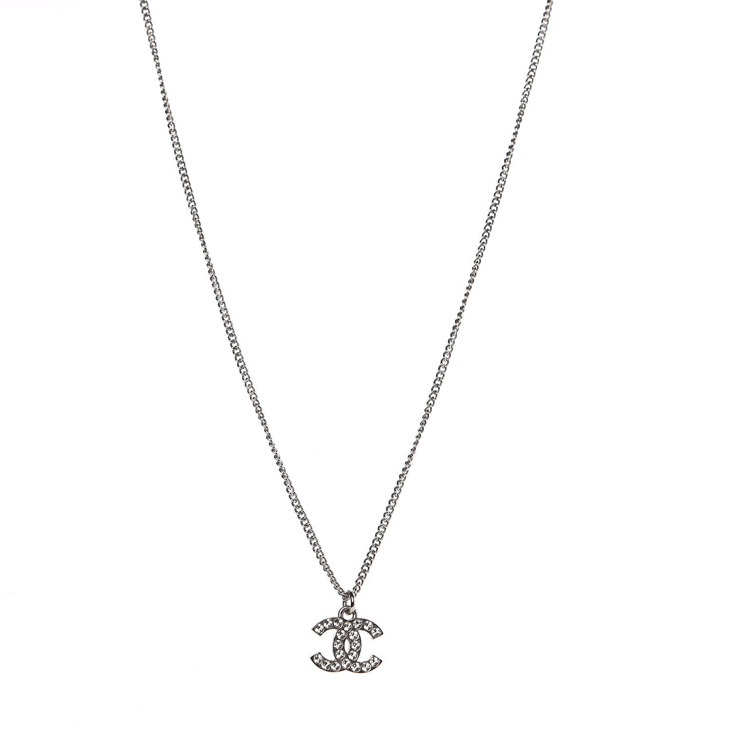Chanel Crystal CC Pendant Necklace Silver 1 of 6