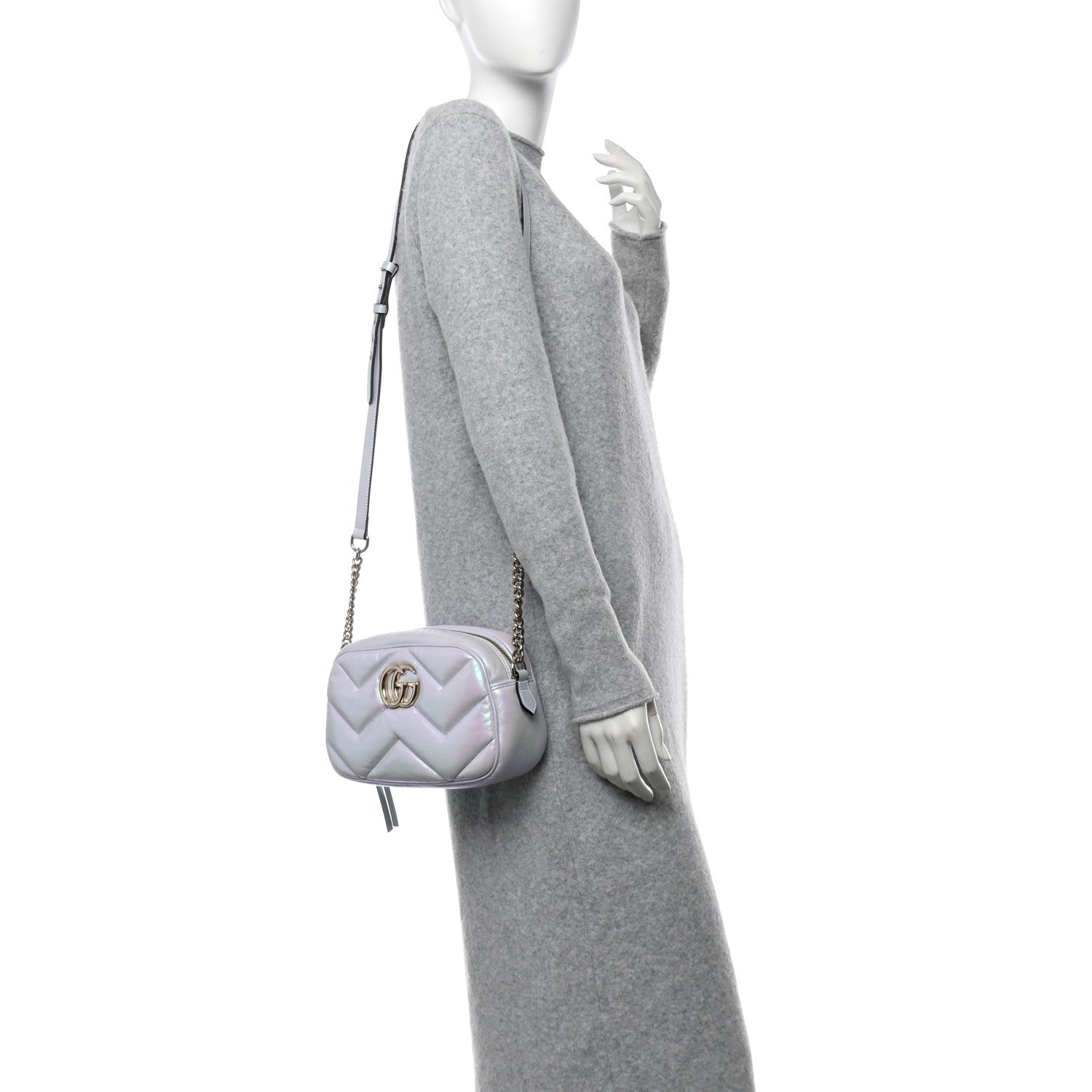 Gucci Iridescent Nappa Chevron Matelasse Small GG Marmont Chain Shoulder Bag Iridescent Snow Light Blue 2 of 12