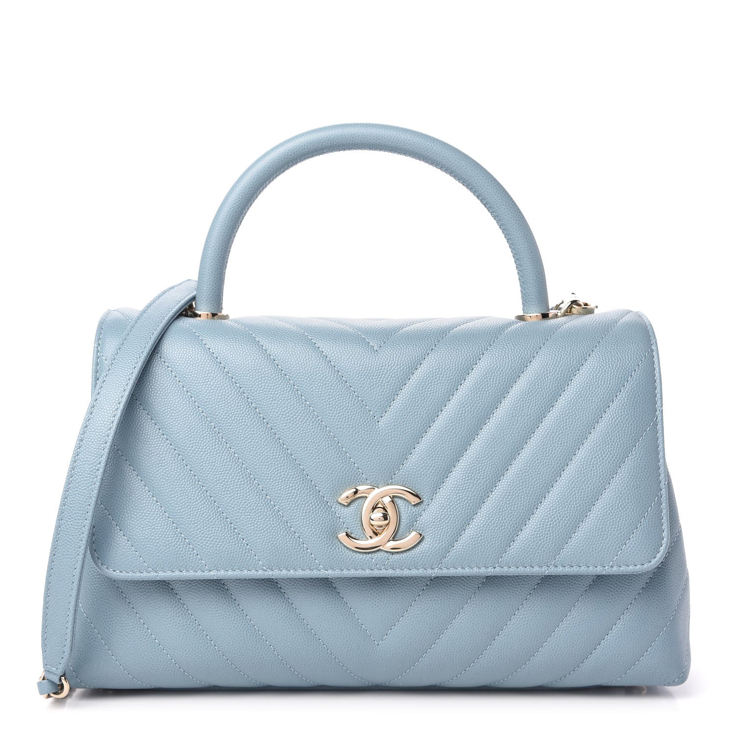 Chanel Caviar Chevron Quilted Small Coco Handle Flap Light Blue 1 of 10