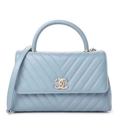 Chanel Caviar Chevron Quilted Small Coco Handle Flap Light Blue 1 of 10