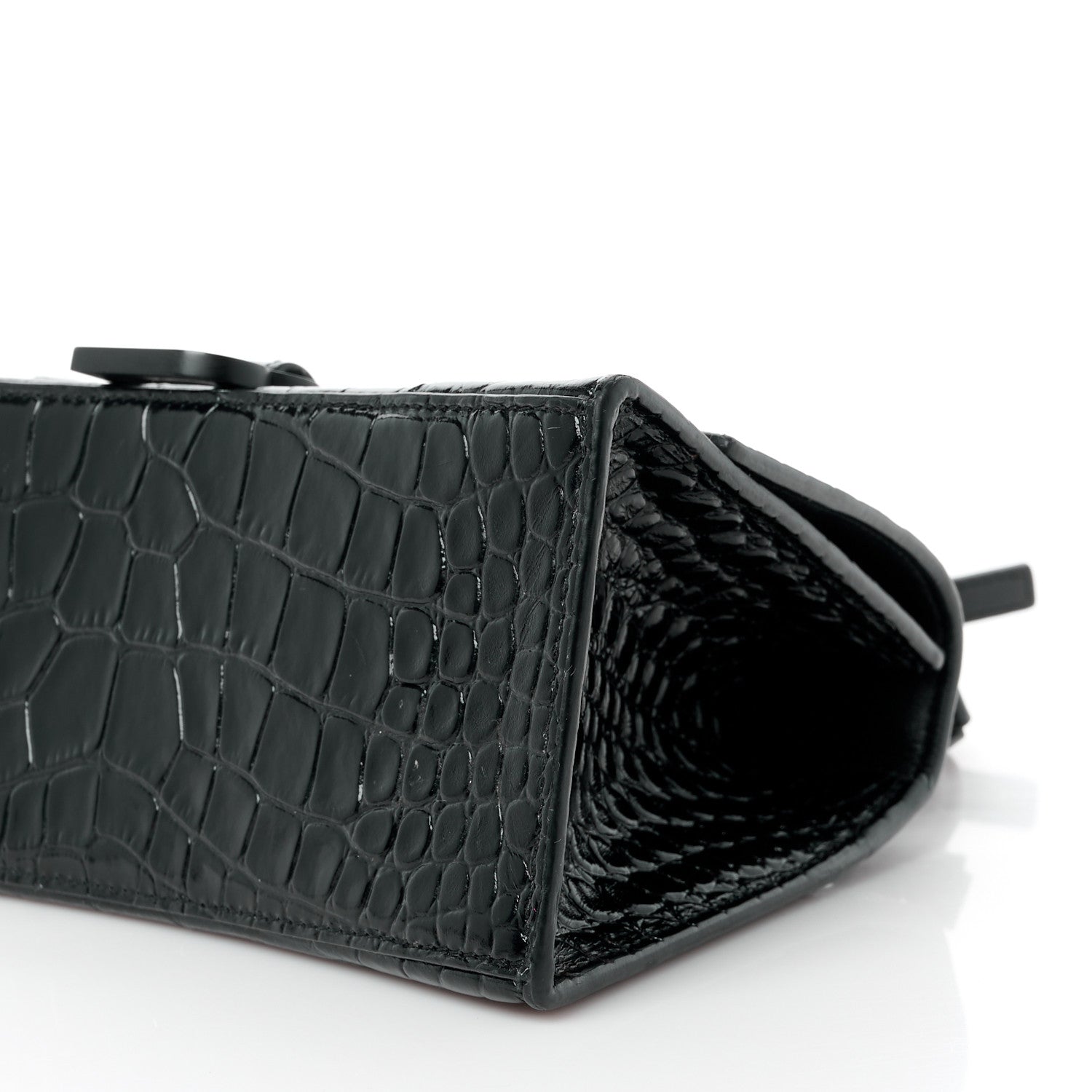Balenciaga Shiny Calfskin Monochrome Crocodile Embossed Small Hourglass Top Handle Bag Black 10 of 10