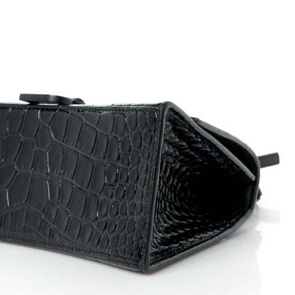 Balenciaga Shiny Calfskin Monochrome Crocodile Embossed Small Hourglass Top Handle Bag Black 10 of 10