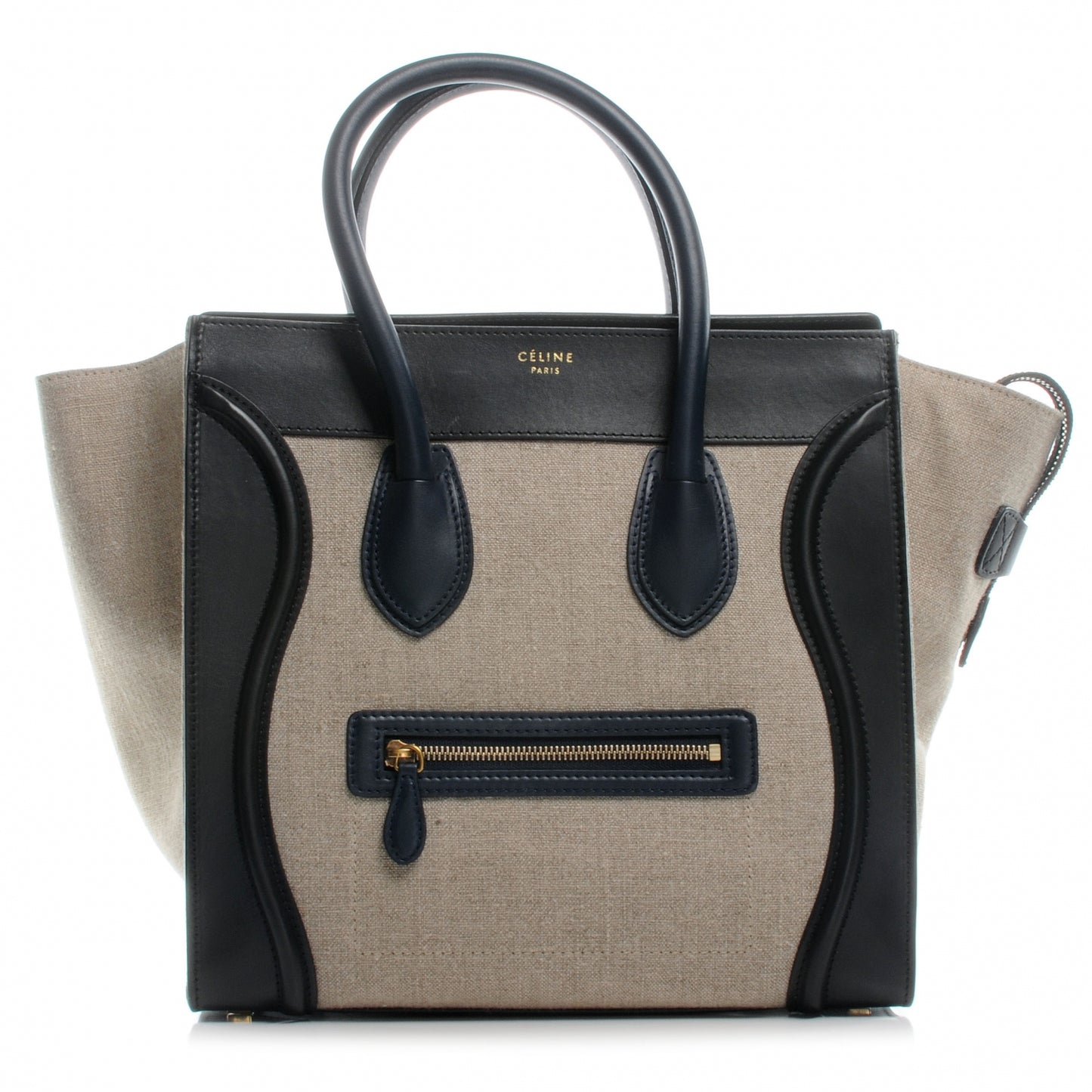 Smooth Calfskin and Linen Mini Luggage Navy Black Khaki