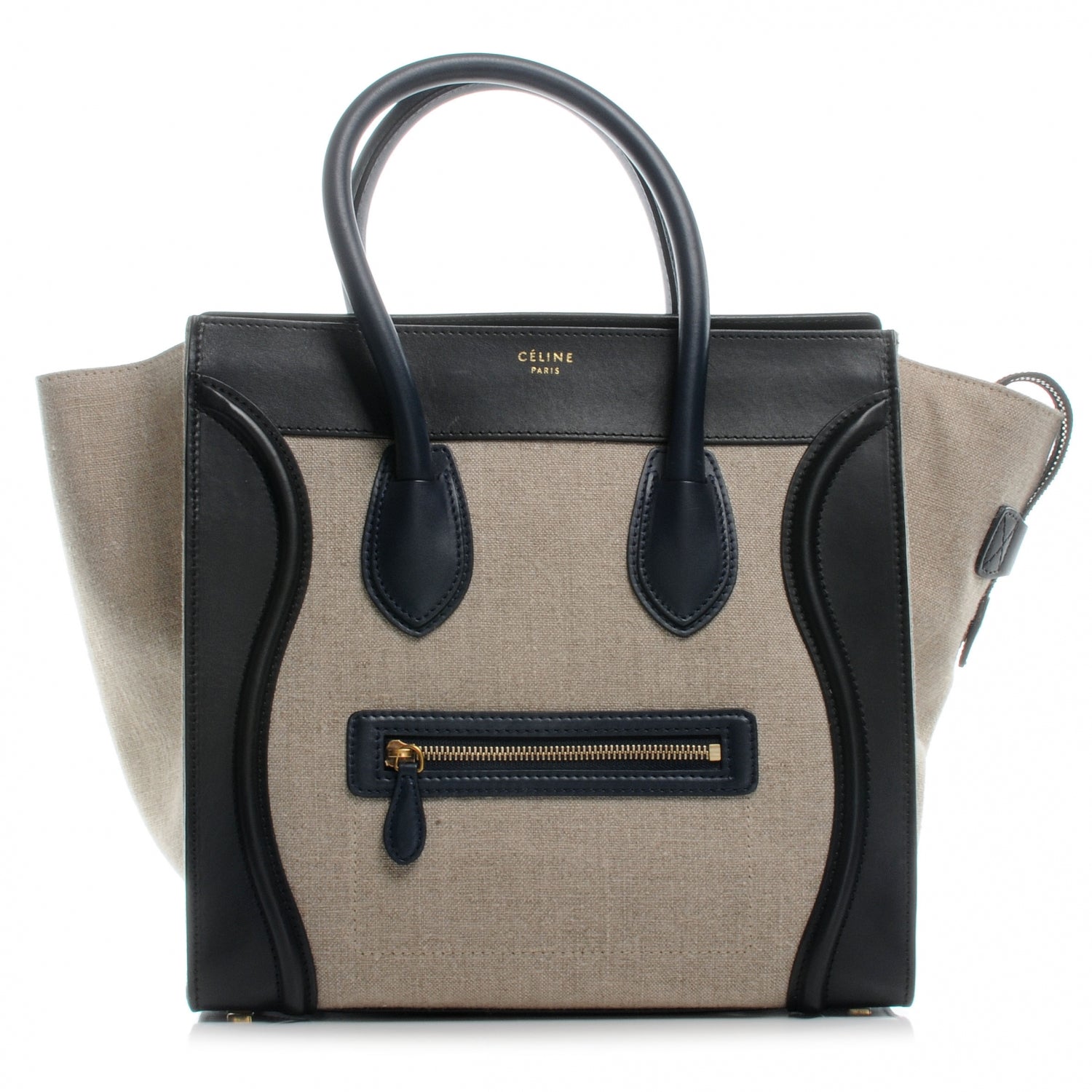 Celine Smooth Calfskin and Linen Mini Luggage Navy Black Khaki 1 of 8