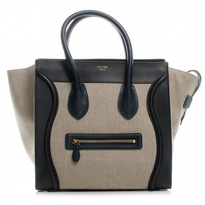 Celine Smooth Calfskin and Linen Mini Luggage Navy Black Khaki 1 of 8