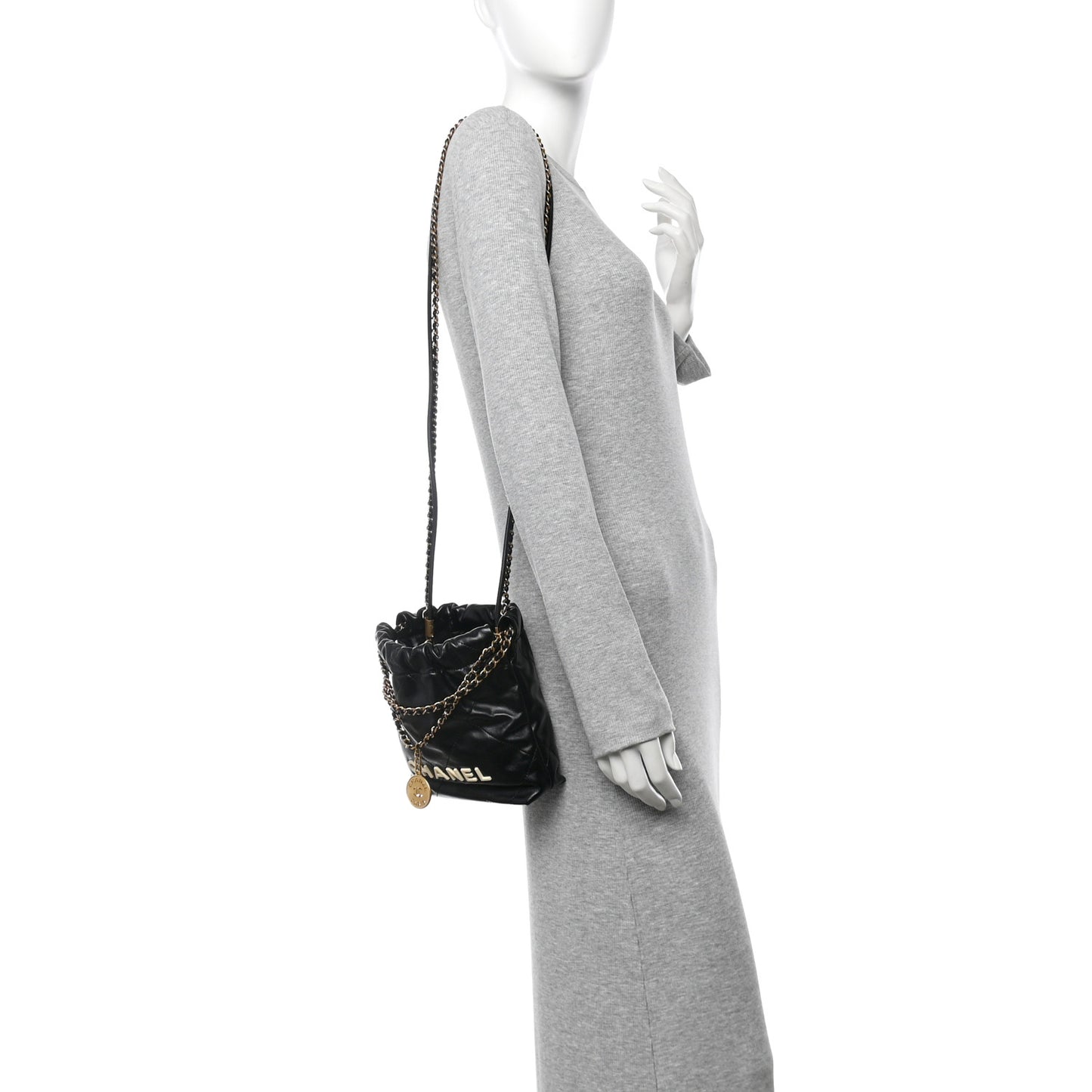 Shiny Calfskin Quilted Mini Chanel 22 Black White Black White