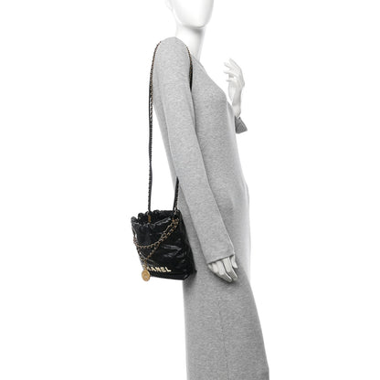 Chanel Shiny Calfskin Quilted Mini Chanel 22 Black White Black White 2 of 10