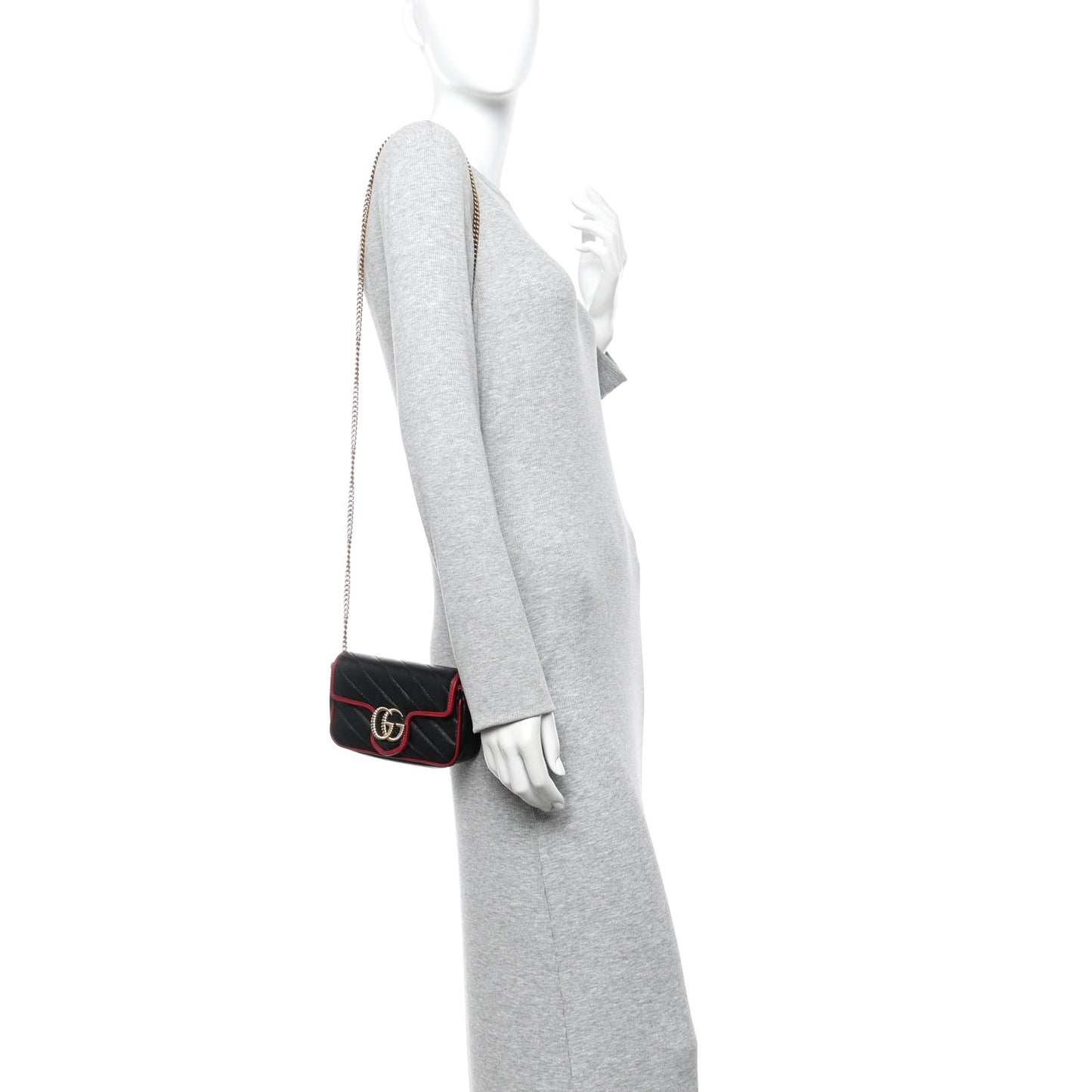 Vintage Effect Calfskin Matelasse Diagonal Super Mini Torchon GG Marmont Shoulder Bag Black Romantic Cherry