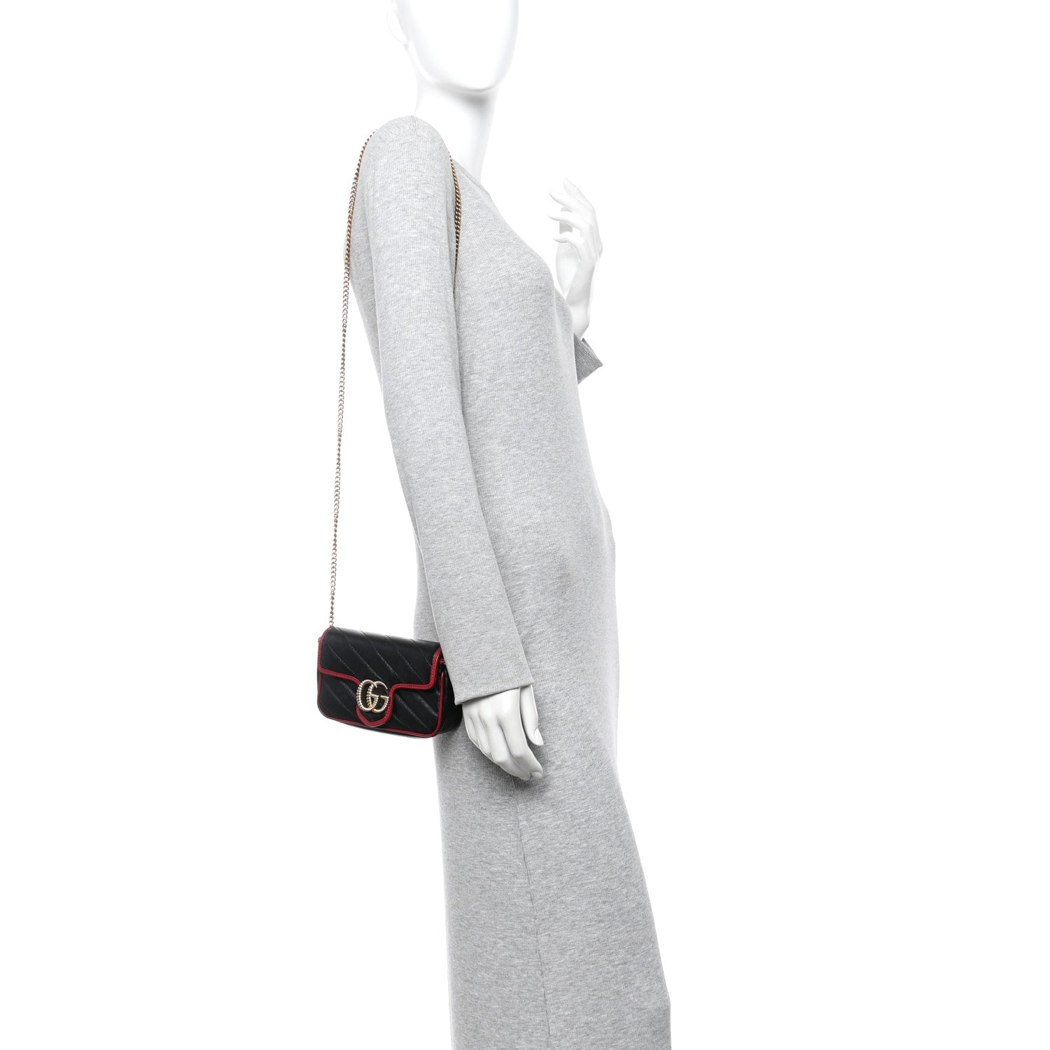 Gucci Vintage Effect Calfskin Matelasse Diagonal Super Mini Torchon GG Marmont Shoulder Bag Black Romantic Cherry 2 of 10