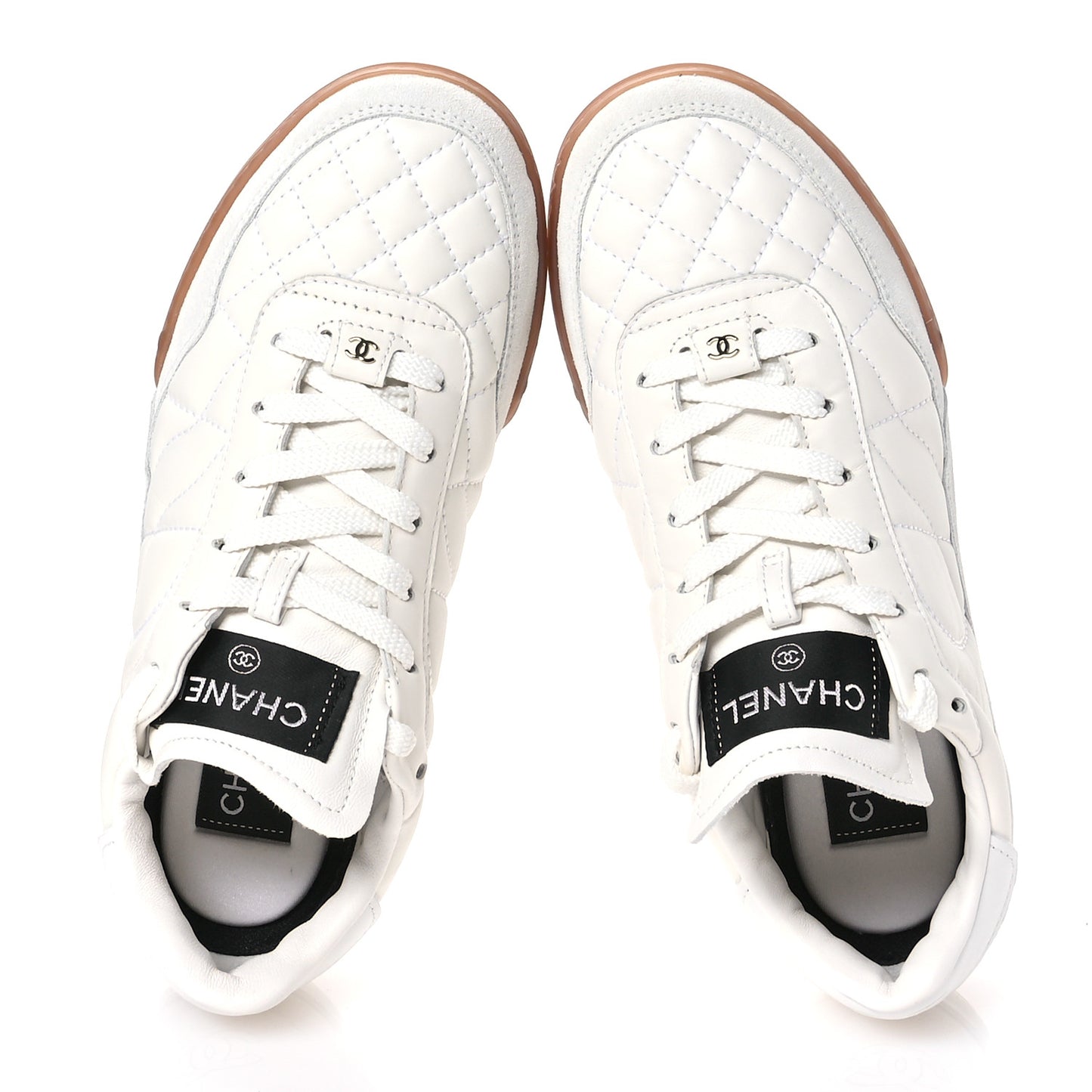 Suede Calfskin Quilted Sneakers 36 White