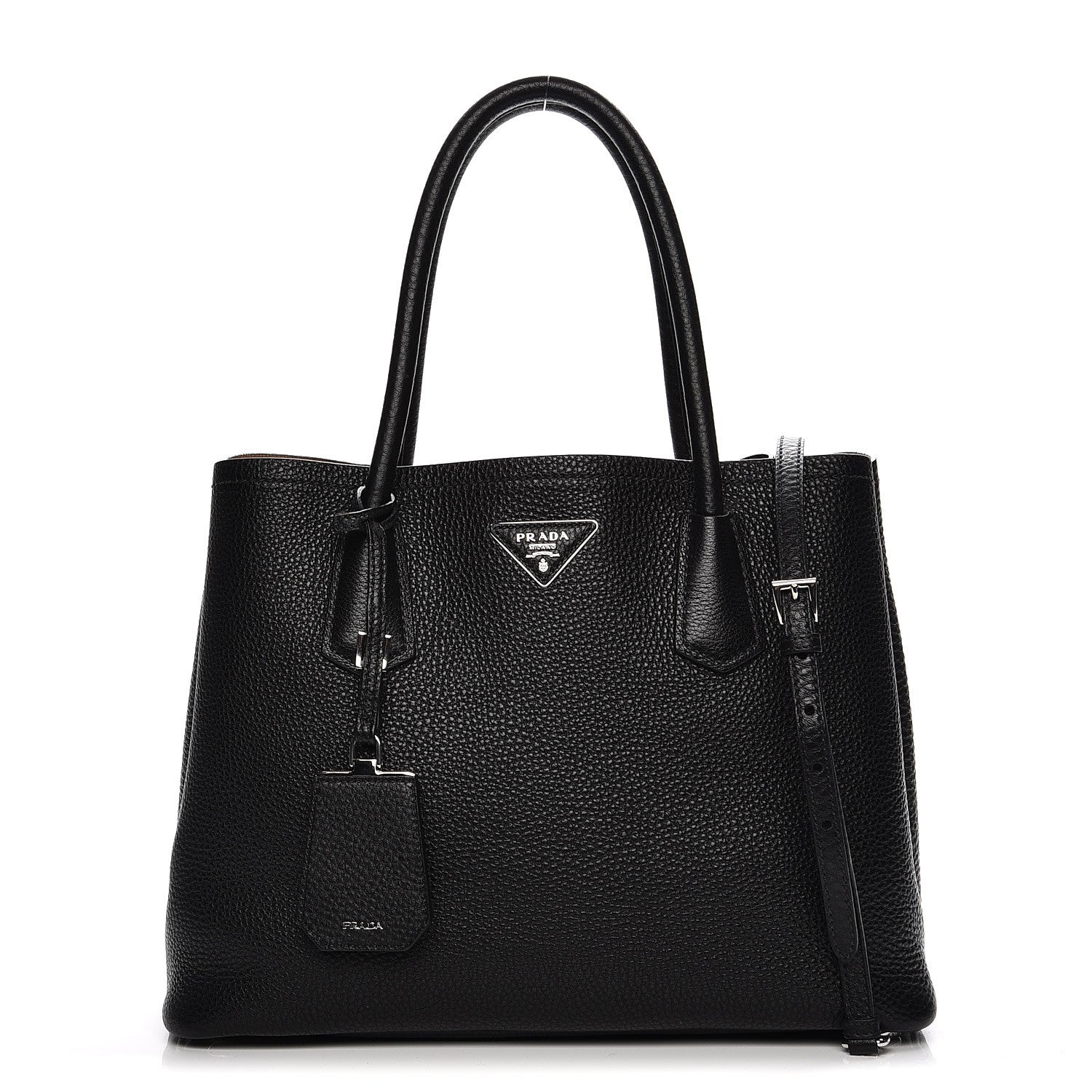 Prada Vitello Daino Small Double Tote Black Cuoio 1 of 11