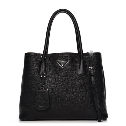 Prada Vitello Daino Small Double Tote Black Cuoio 1 of 11