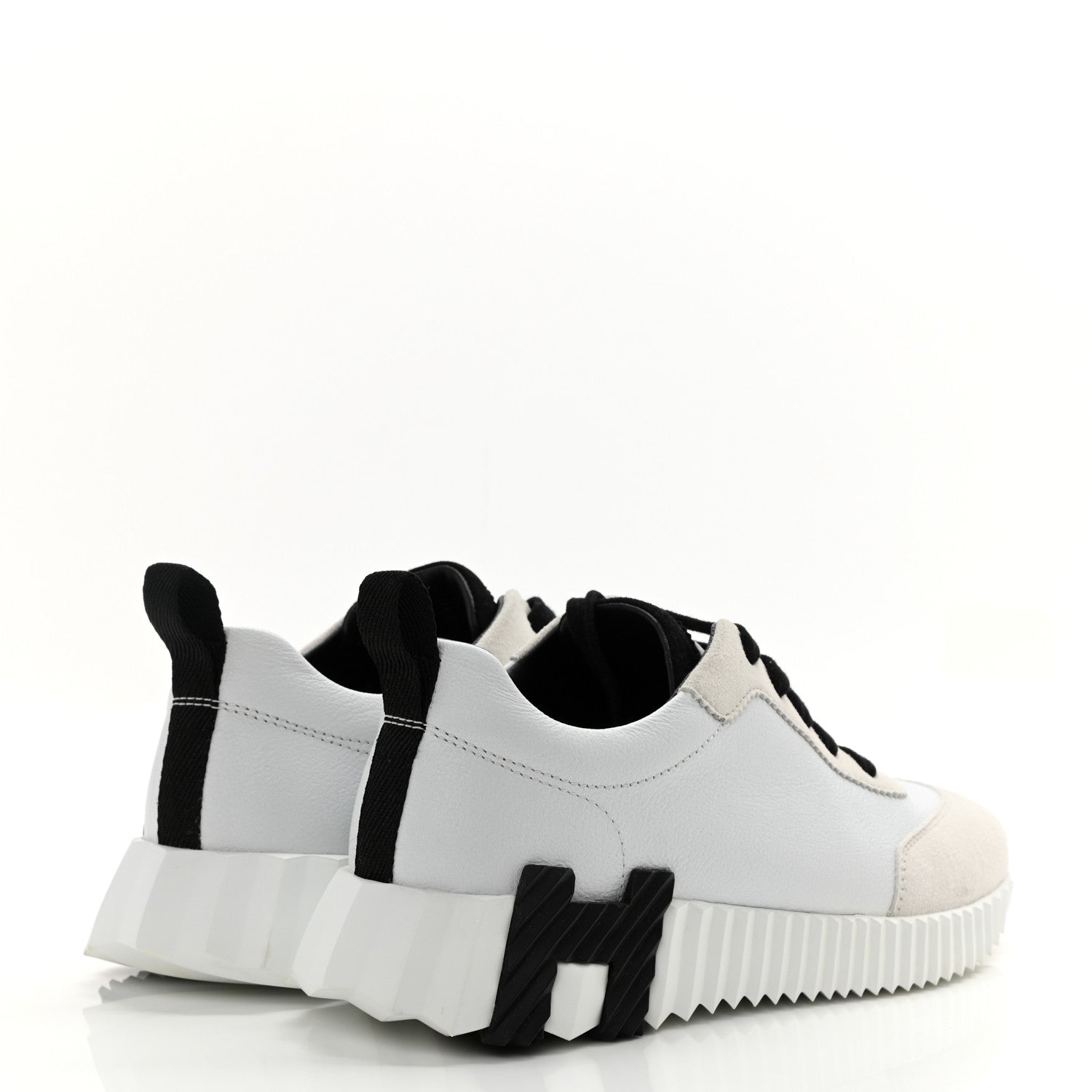 Hermes Goatskin Suede Goatskin Bouncing Sneakers 35 White Black 4 of 9