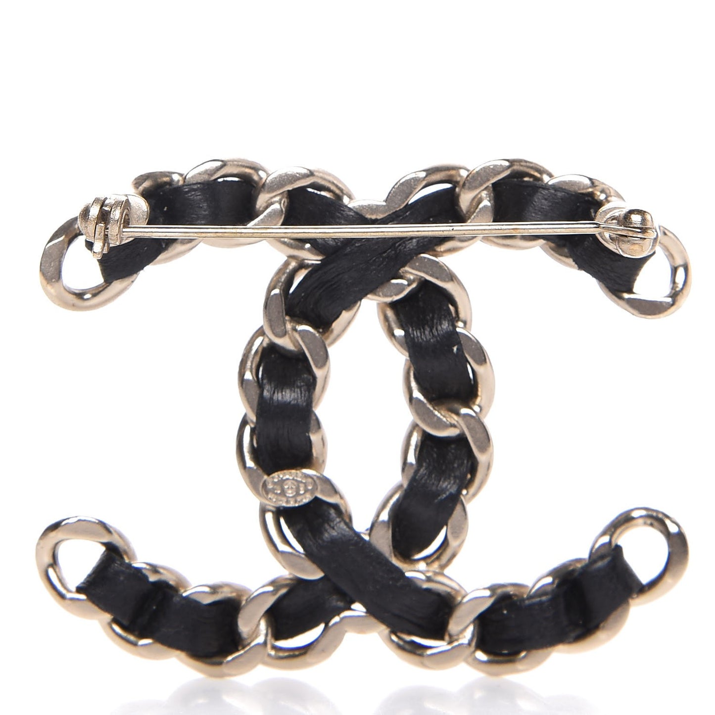 Lambskin Chain CC Brooch Black Gold