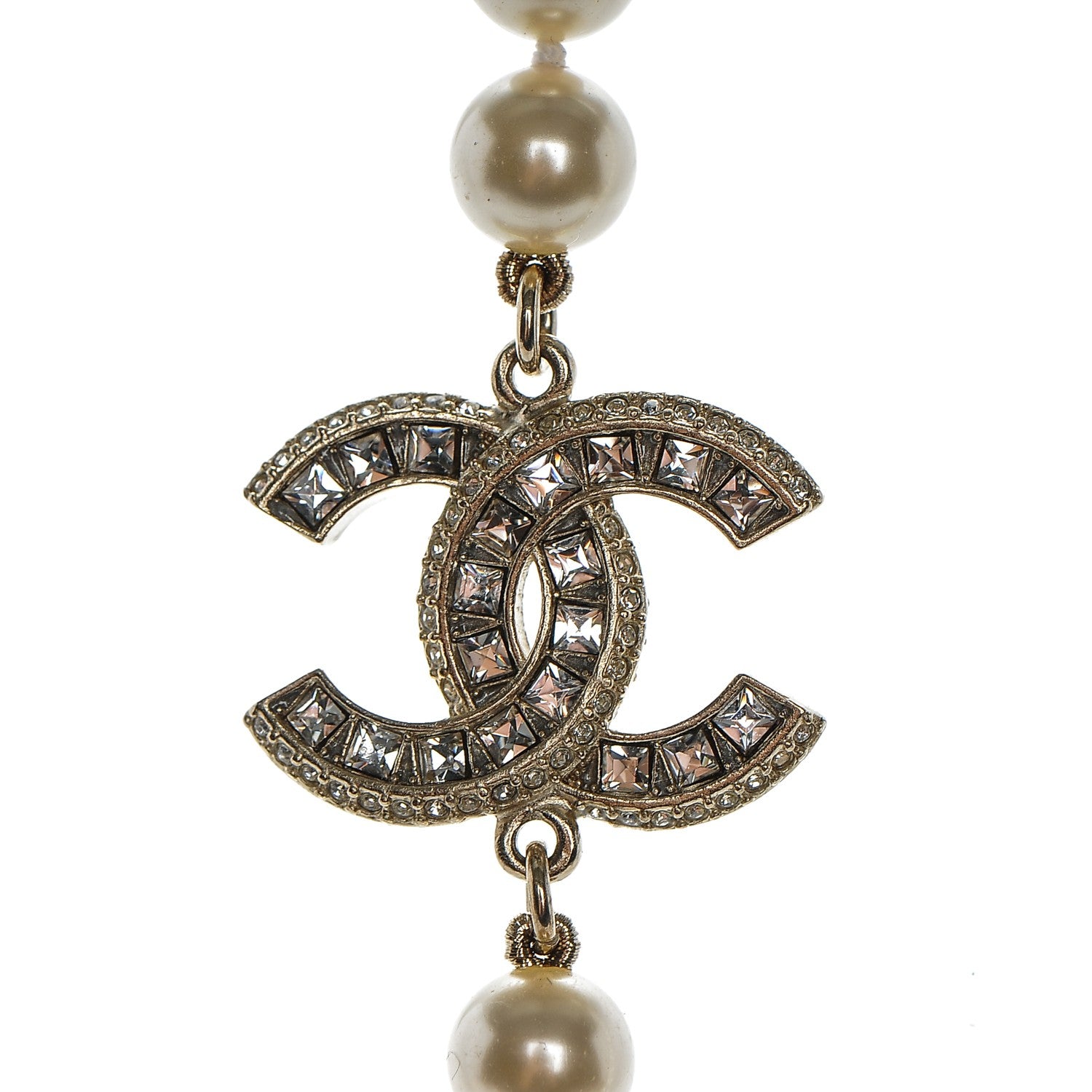 Chanel Graduated Pearl Crystal CC Long Necklace Gold 3 of 6