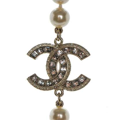 Chanel Graduated Pearl Crystal CC Long Necklace Gold 3 of 6