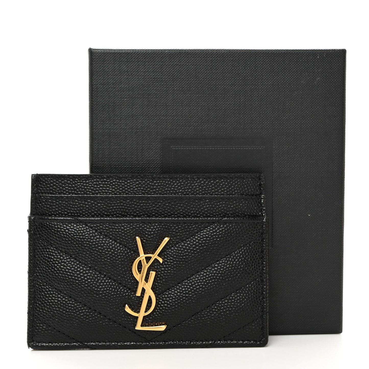 Grain De Poudre Matelasse Chevron Monogram Credit Card Case Black