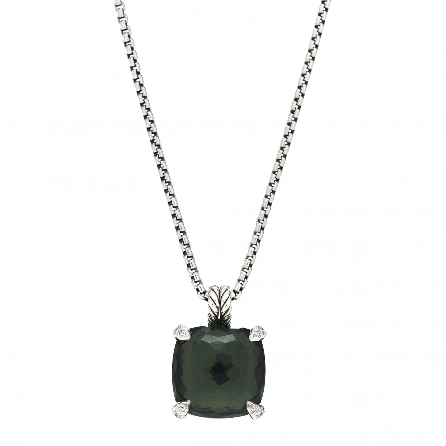 Sterling Silver Diamond Green Orchid 14mm Chatelaine Pendant Necklace
