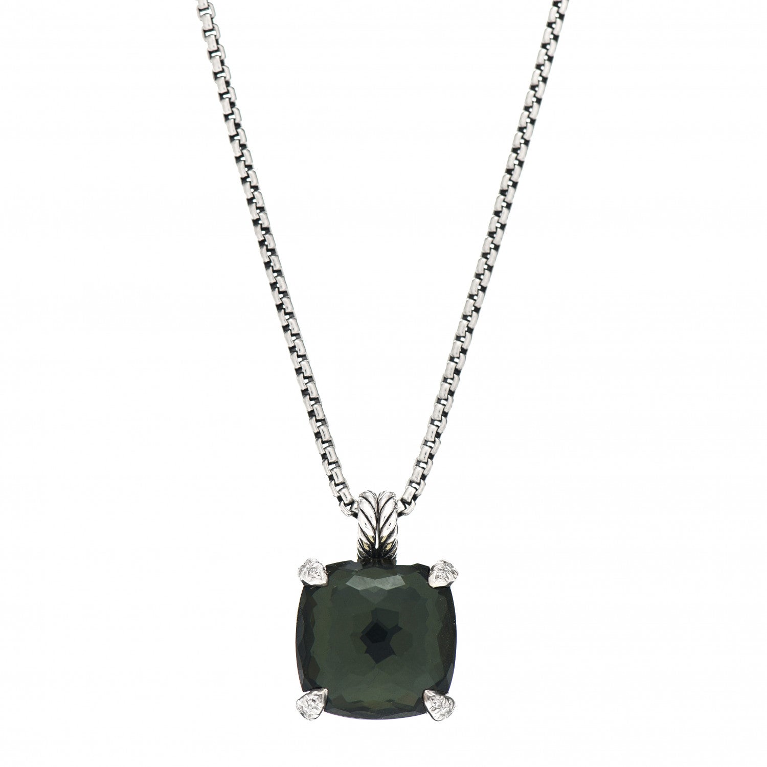 David Yurman Sterling Silver Diamond Green Orchid 14mm Chatelaine Pendant Necklace 4 of 5