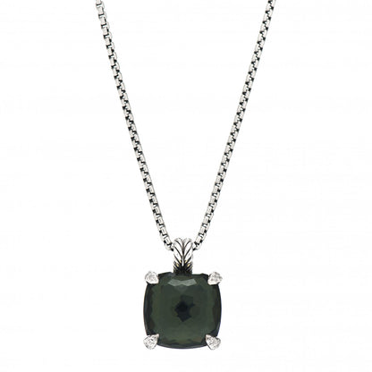 David Yurman Sterling Silver Diamond Green Orchid 14mm Chatelaine Pendant Necklace 4 of 5