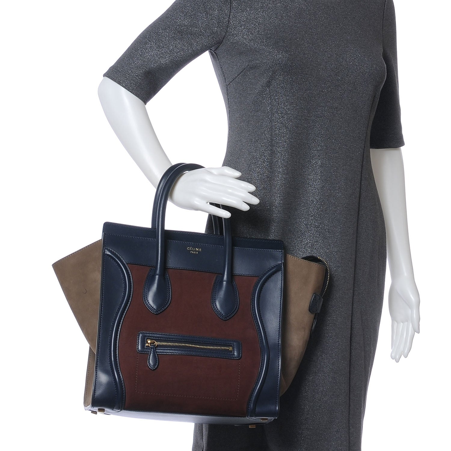 Celine Smooth Calfskin and Nubuck Mini Tri-Color Luggage Marron 2 of 8