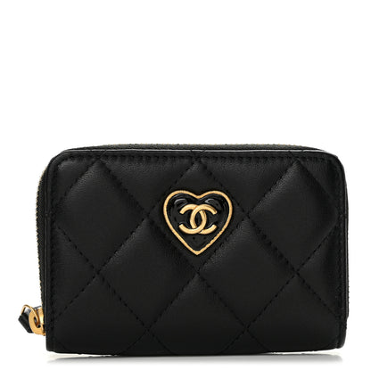 Chanel Lambskin Plexiglass Quilted Coco Love Zip Coin Purse Black 1 of 8