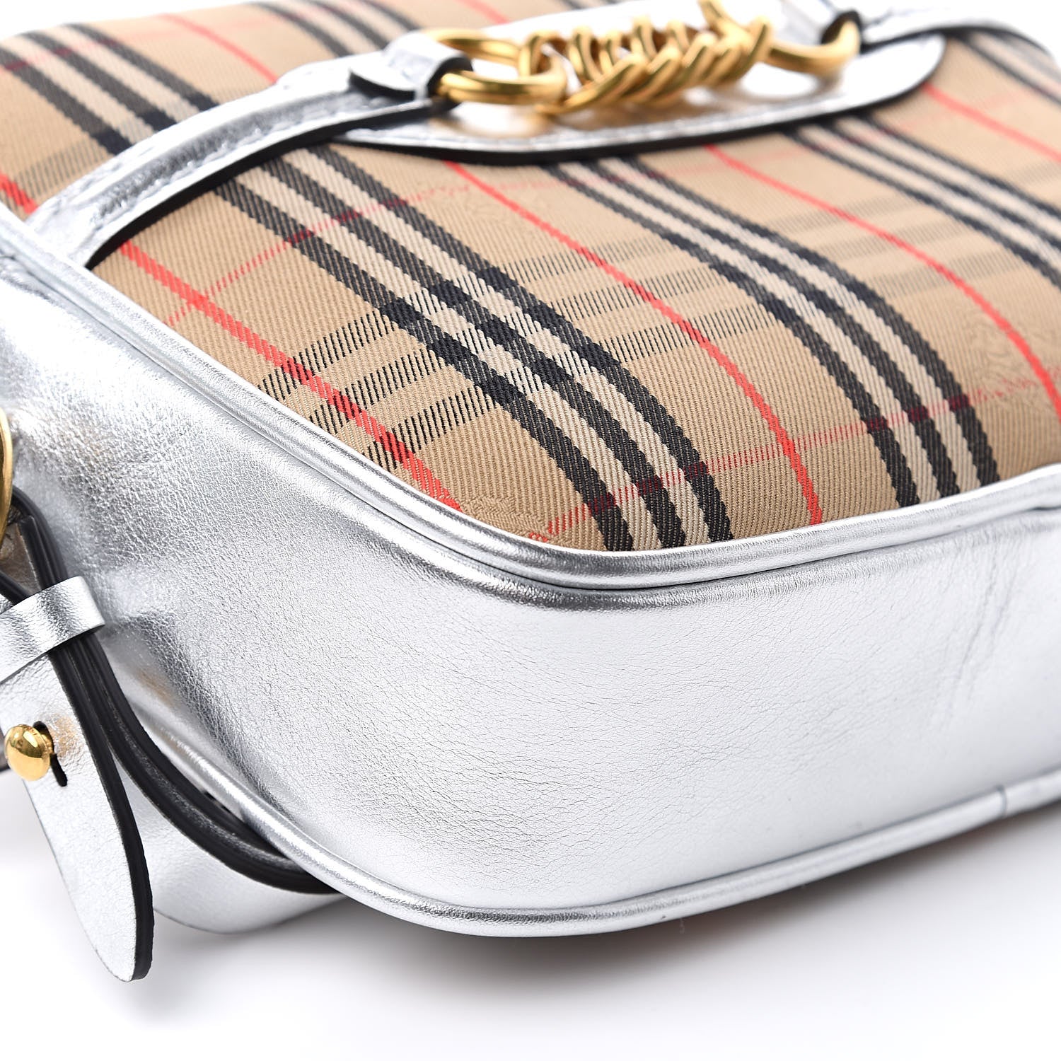 Burberry Metallic Smooth Calfskin 1983 Knight Check Link Bum Bag Silver 7 of 9
