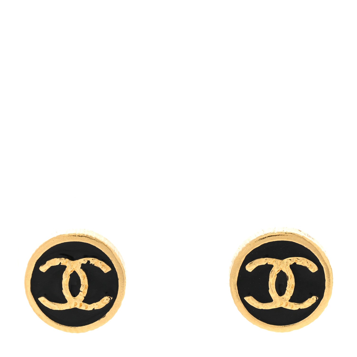 Chanel Resin CC Round Earrings Gold Black 1 of 5