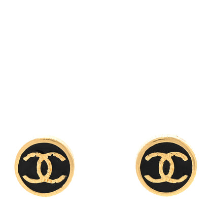 Chanel Resin CC Round Earrings Gold Black 1 of 5