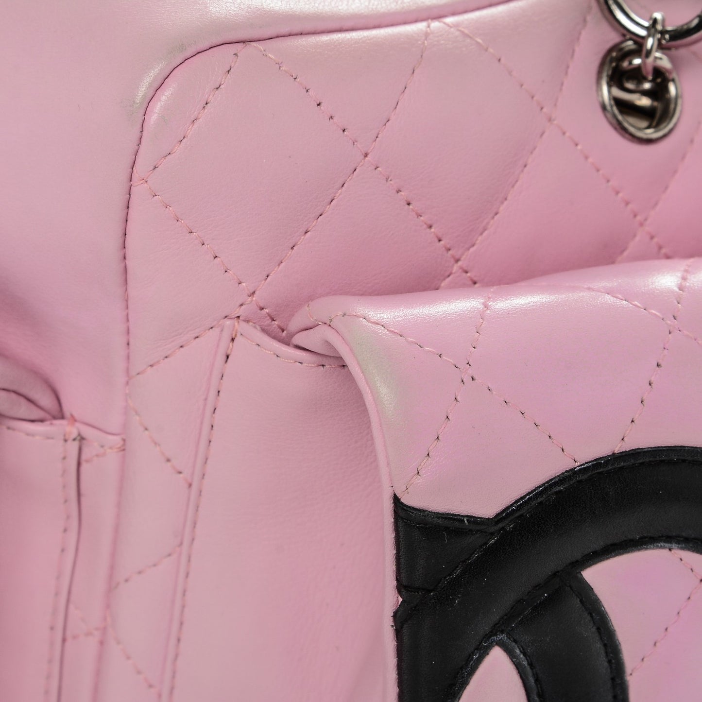 Calfskin Quilted Large Cambon Multipocket Reporter Pink Black
