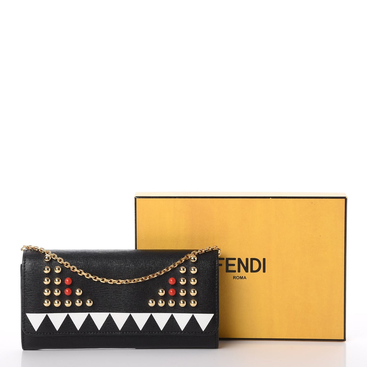 Vitello Elite Studded Monster Continental Wallet on Chain Black