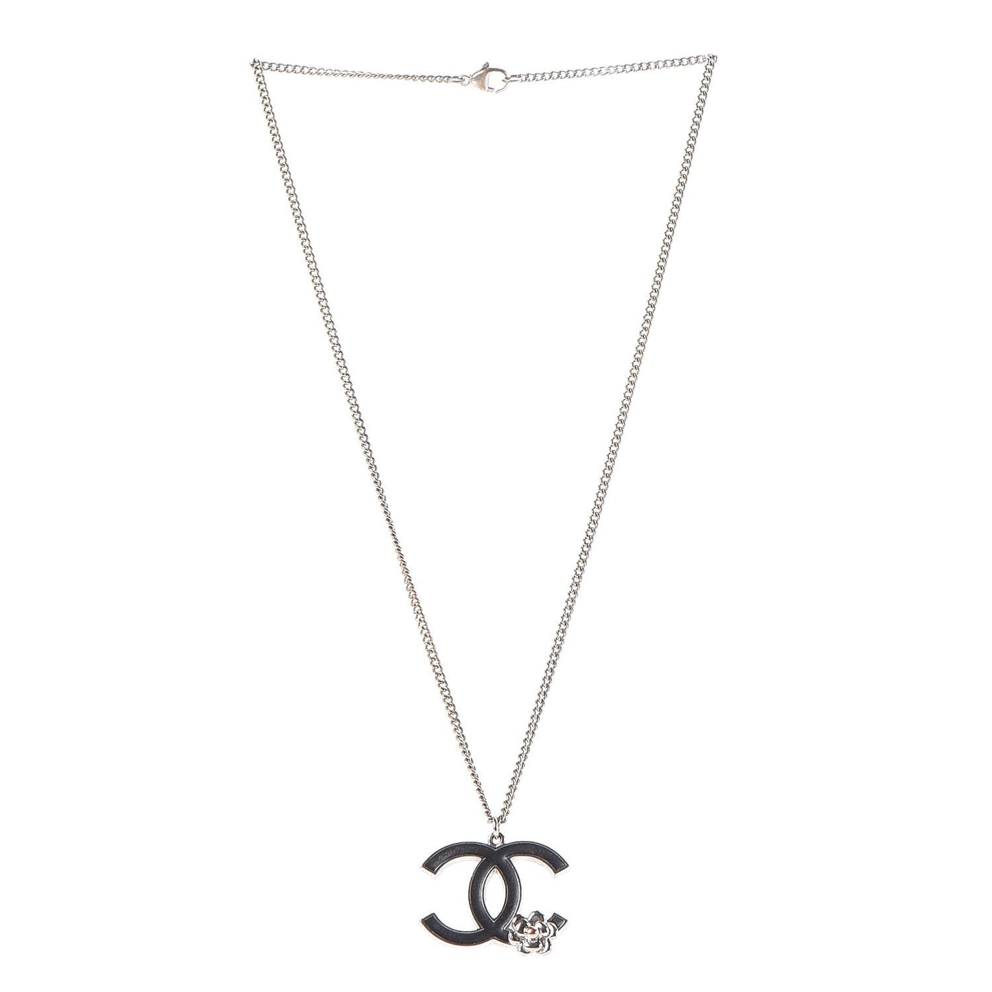 Enamel CC Camellia Necklace Silver Black
