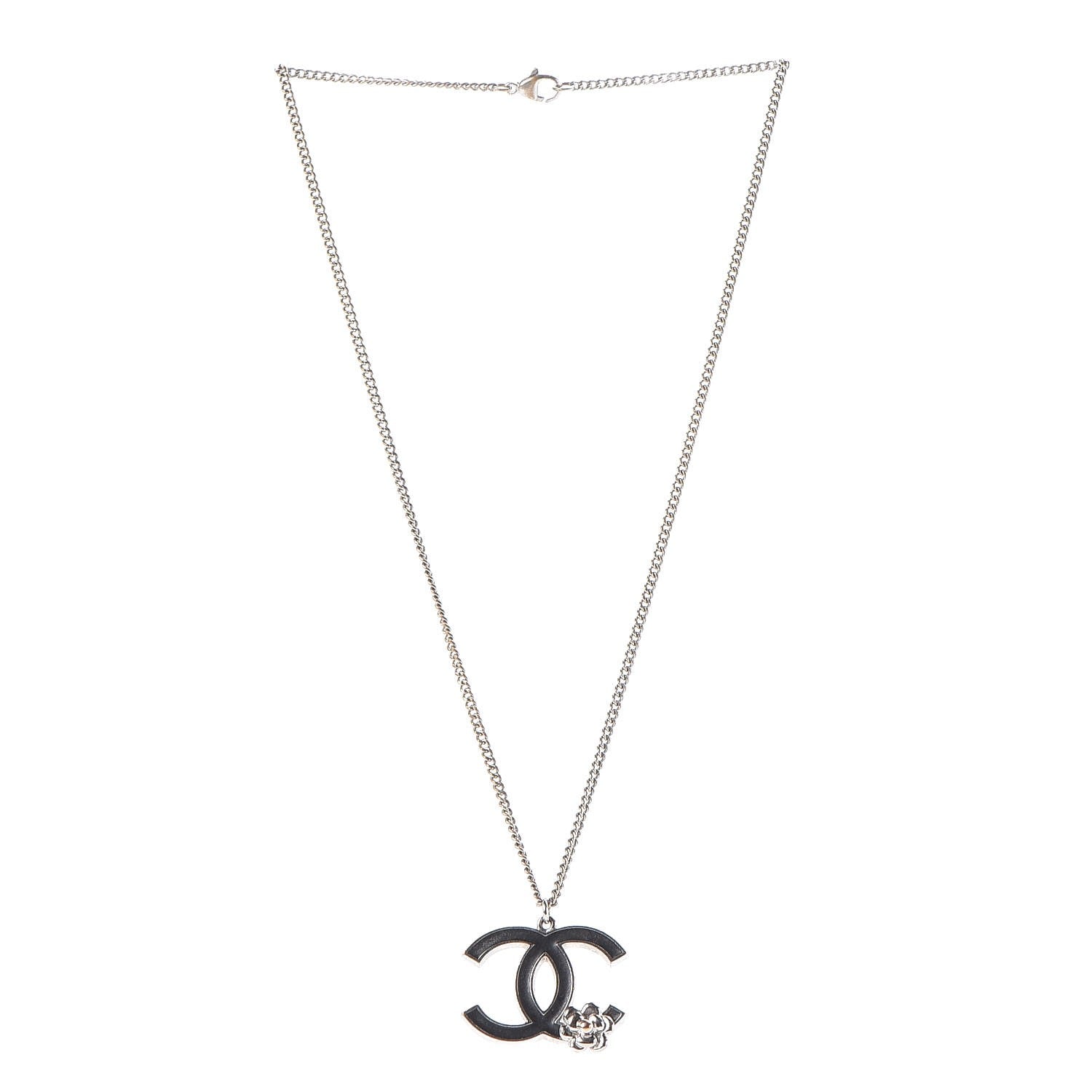 Chanel Enamel CC Camellia Necklace Silver Black 3 of 5