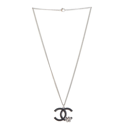 Chanel Enamel CC Camellia Necklace Silver Black 3 of 5