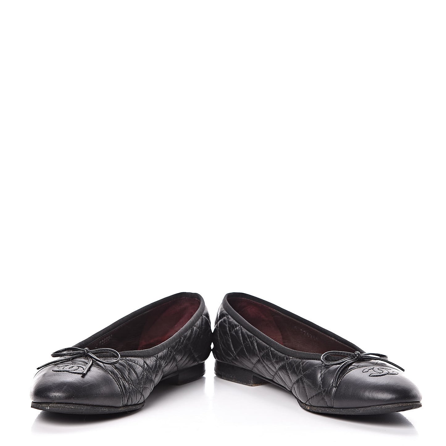Aged Calfskin Quilted Cap Toe Ballerina Flats 40 Black