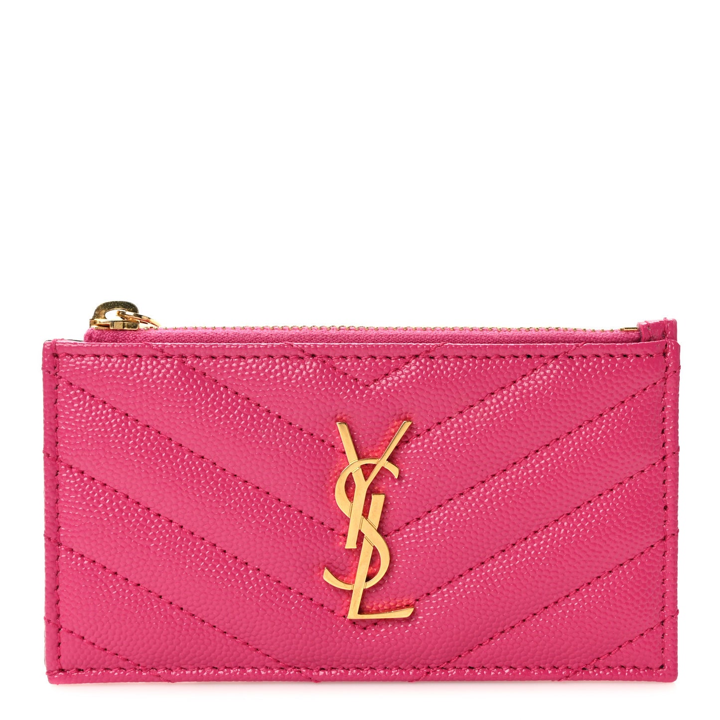 Grain De Poudre Matelasse Chevron Monogram Fragments Zippered Card Case Fresh Fuxia