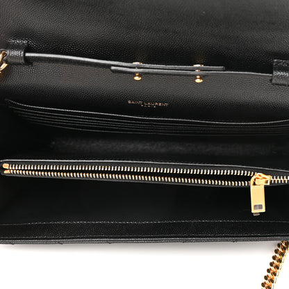 Saint Laurent Grain De Poudre Matelasse Chevron Monogram Chain Wallet Black 5 of 14
