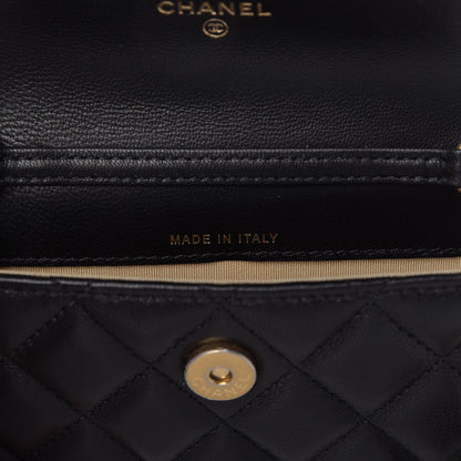 Chanel Lambskin Quilted Pearl Crush Clutch With Chain Black 9 of 11