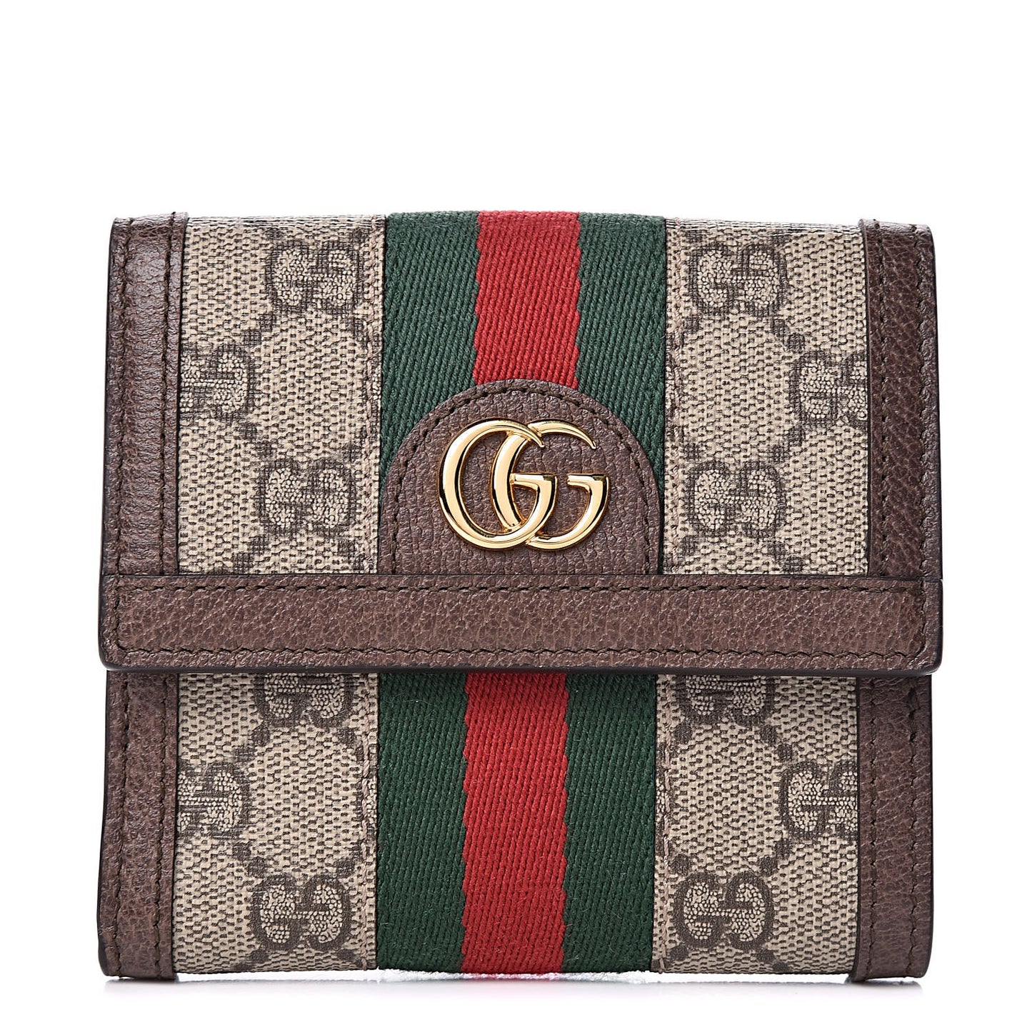 GG Supreme Monogram Web Ophidia French Flap Wallet Beige New Acero