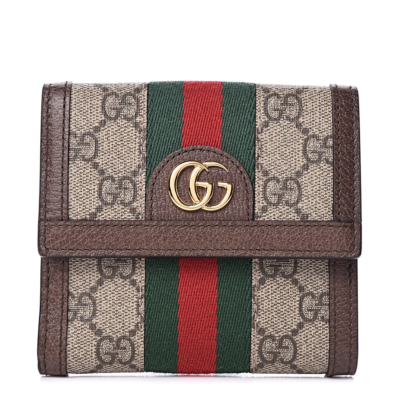 Gucci GG Supreme Monogram Web Ophidia French Flap Wallet Beige New Acero 1 of 8