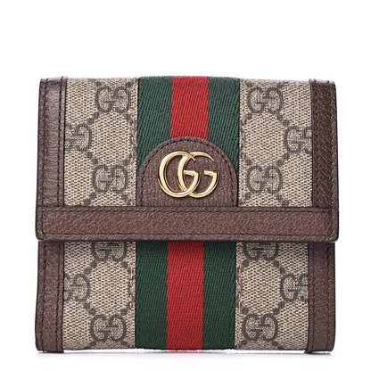 Gucci GG Supreme Monogram Web Ophidia French Flap Wallet Beige New Acero 1 of 8