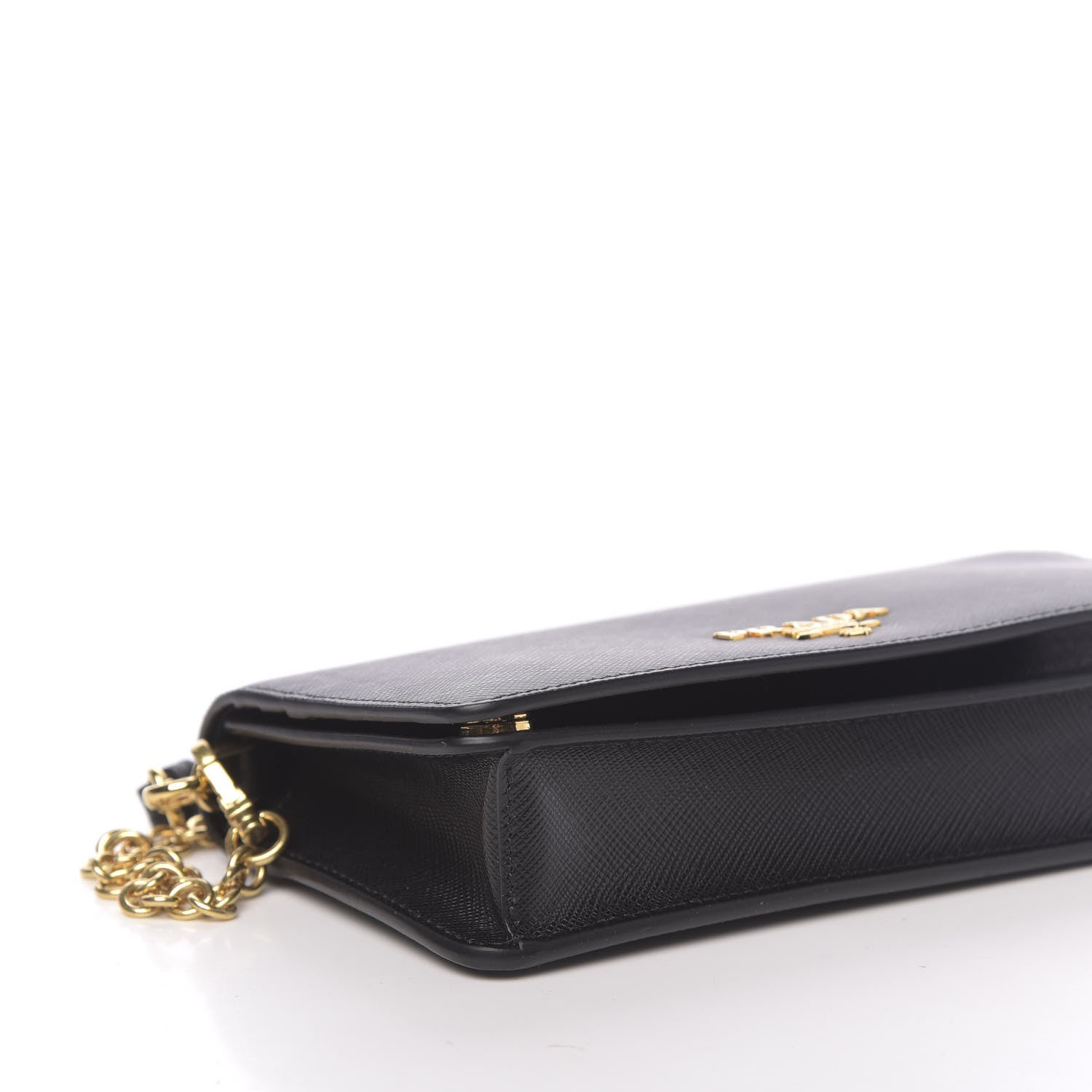Prada Saffiano Metal Phone Wristlet Crossbody Wallet Black 7 of 9