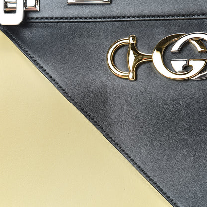 Gucci Smooth Calfskin Diagonal Striped Medium Zumi Top Handle Bag Black Beige 12 of 13
