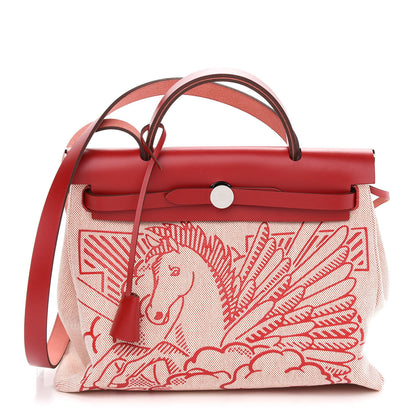 Hermes Vache Hunter Toile Pegase Pop Herbag Zip Retourne 31 PM Rouge Piment 1 of 11