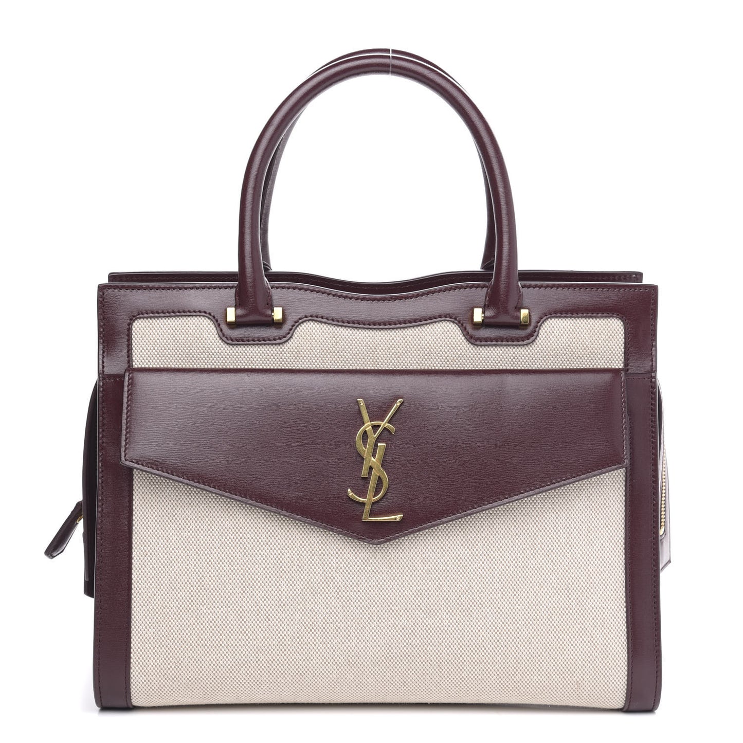 Canvas Calfskin Medium Uptown Tote Dark Beige