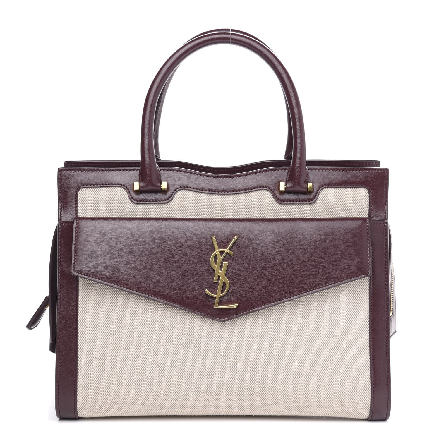 Saint Laurent Canvas Calfskin Medium Uptown Tote Dark Beige 1 of 10