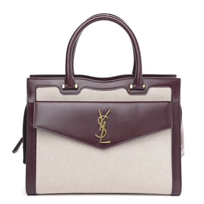 Saint Laurent Canvas Calfskin Medium Uptown Tote Dark Beige 1 of 10