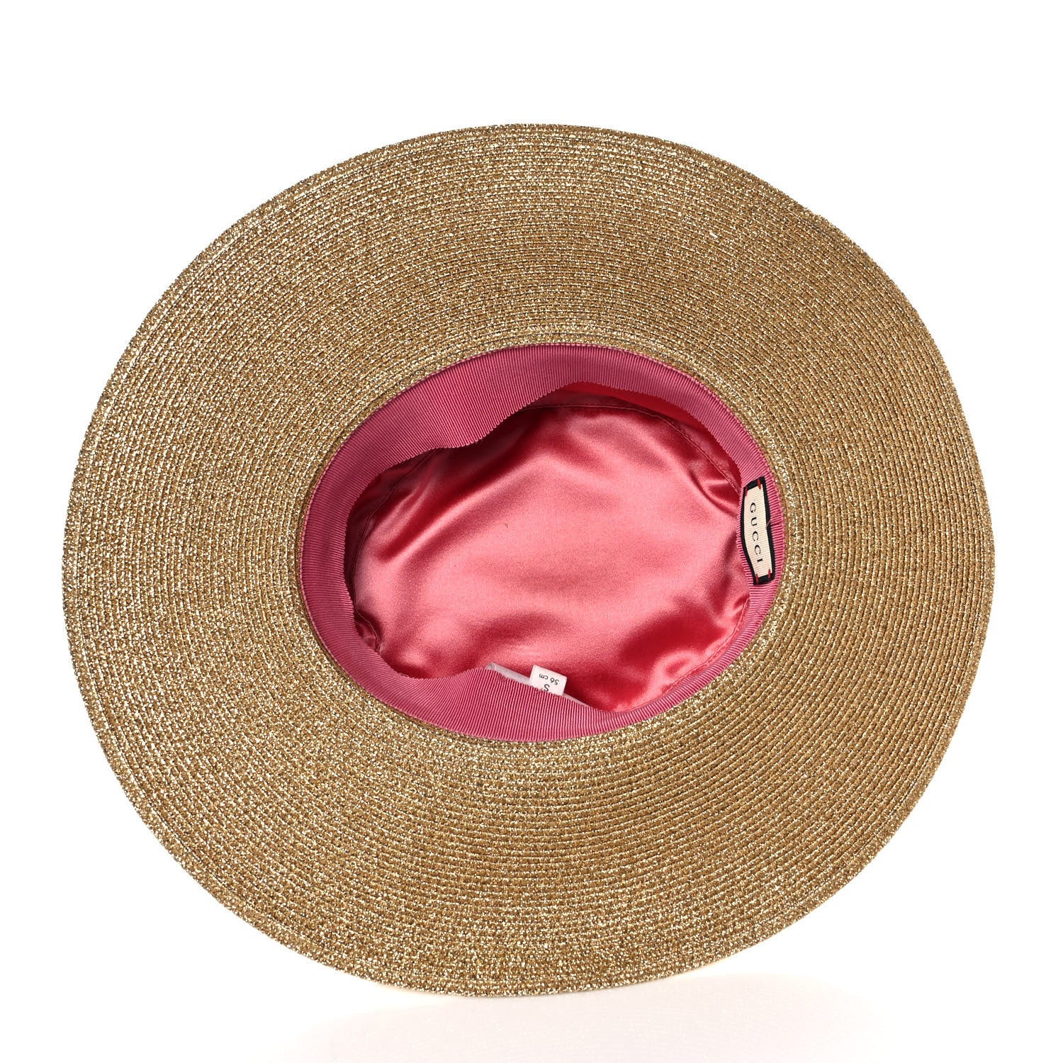 Gucci Glittered Straw Grosgrain Wide Brim Hat S Gold Black 6 of 9