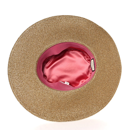 Gucci Glittered Straw Grosgrain Wide Brim Hat S Gold Black 6 of 9